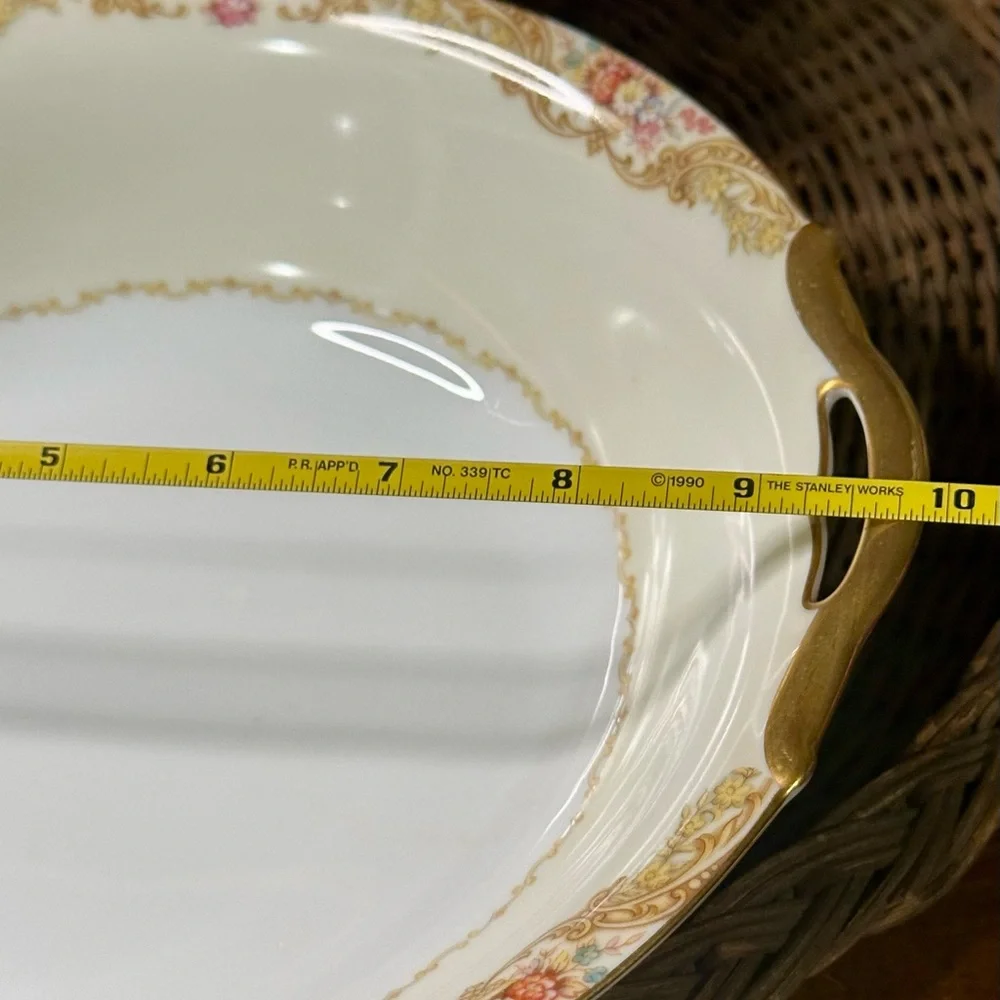 Vintage Noritake Trojan Round Double Handled Serving Bowl Gold Floral Japan
